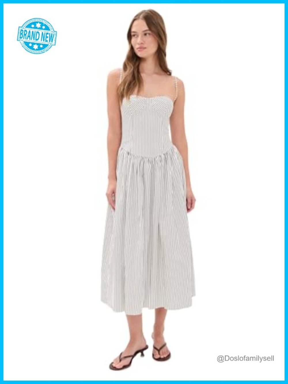 A-Line Midi Dress with Square Neck Adjustable Straps